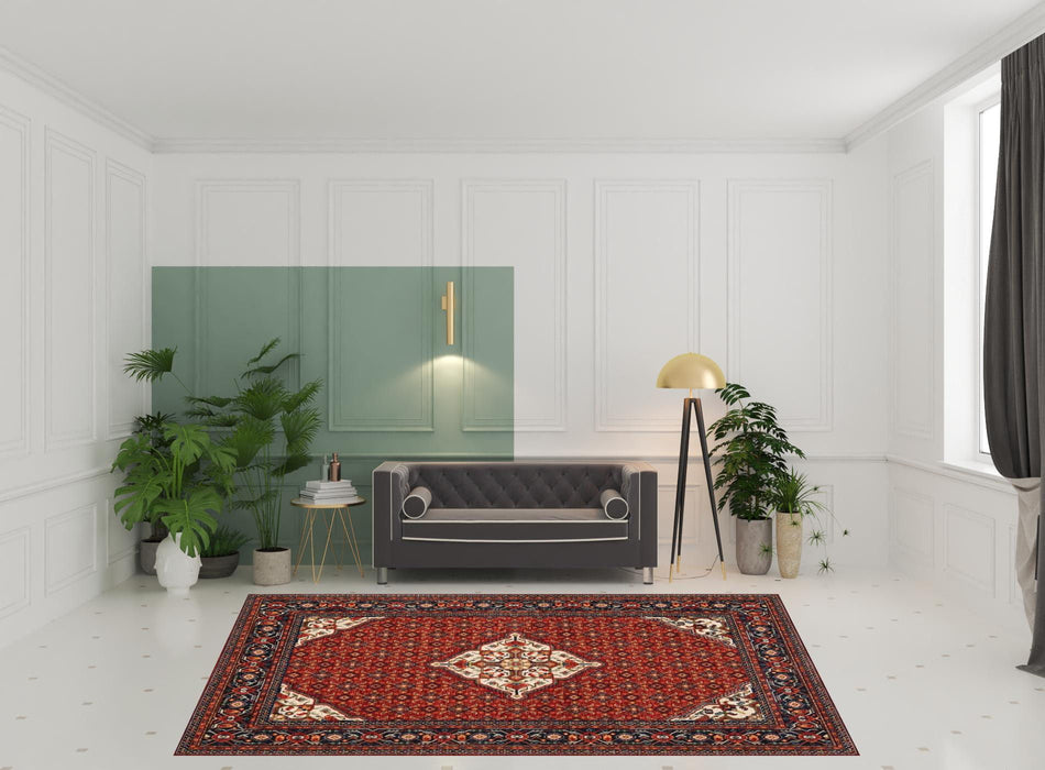 8' x 11' Oriental Power Loom Stain Resistant Area Rug With Fringe - Red Blue Ivory And Orange