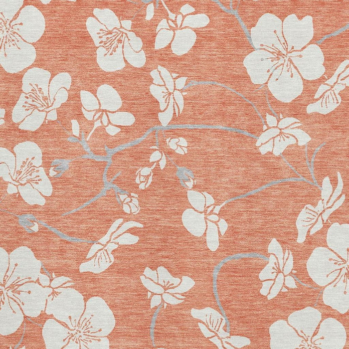 10' X 14' Floral Washable Area Rug With UV Protection (681029) - Coral / Ivory