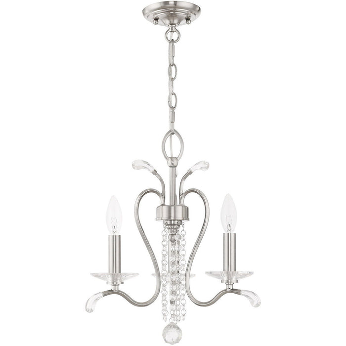 18" Three Light Metal Dimmable Chandelier With Shades - Nickel / Clear