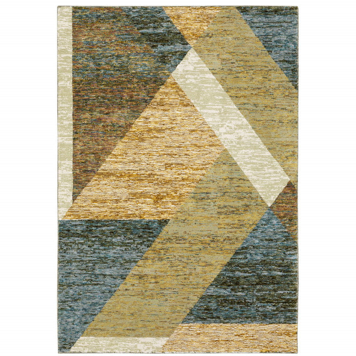 7' x 10' Geometric Power Loom Area Rug - Beige And Blue