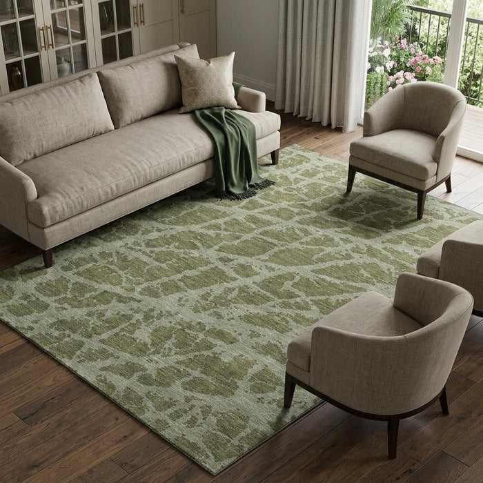 9' X 12' Abstract Washable Area Rug With UV Protection (646559) - Olive Green / Gray
