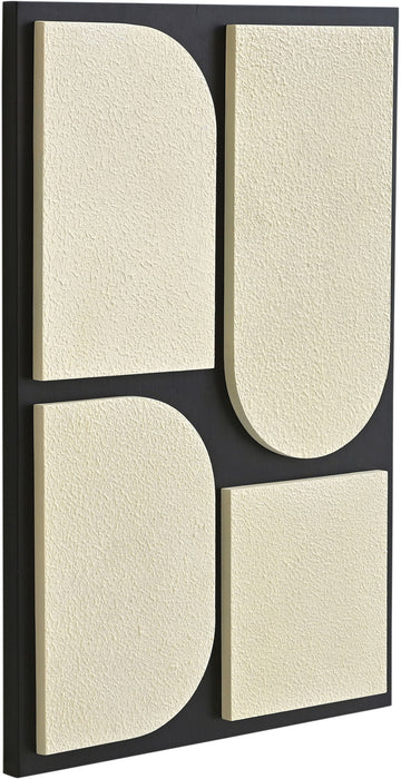 Black and natural mango wood wall art set with four pieces, modern wall decor by Meridian Furniture.
