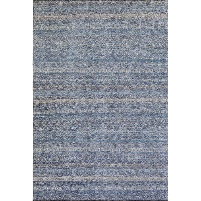 10' X 14' Striped Washable Area Rug With UV Protection (718007) - Blue / Beige