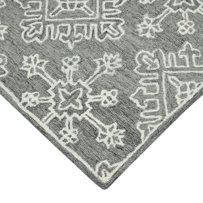 8' X 11' Wool Geometric Hand Hooked Area Rug - Gray And Ivory