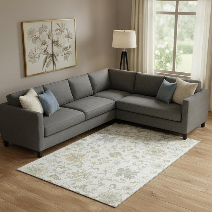 10' X 14' Floral Washable Area Rug With UV Protection (705911) - Ivory / Beige / Gray