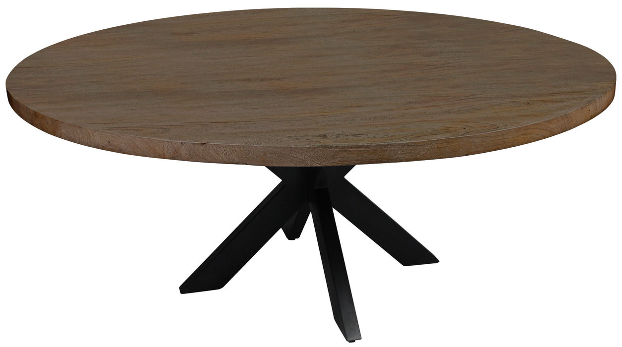 60" Rounded Solid Wood And Iron Pedestal Base Dining Table - Black / Natural