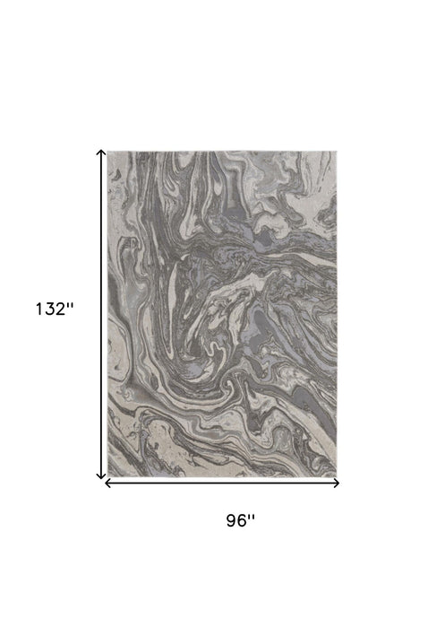 8' x 11' Abstract Stain Resistant Area Rug - Gray Ivory And Silver