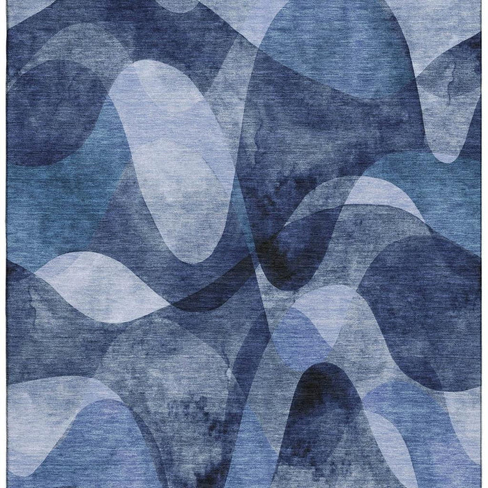 8' X 10' Abstract Washable Area Rug With UV Protection (648086) - Navy Blue / Ivory