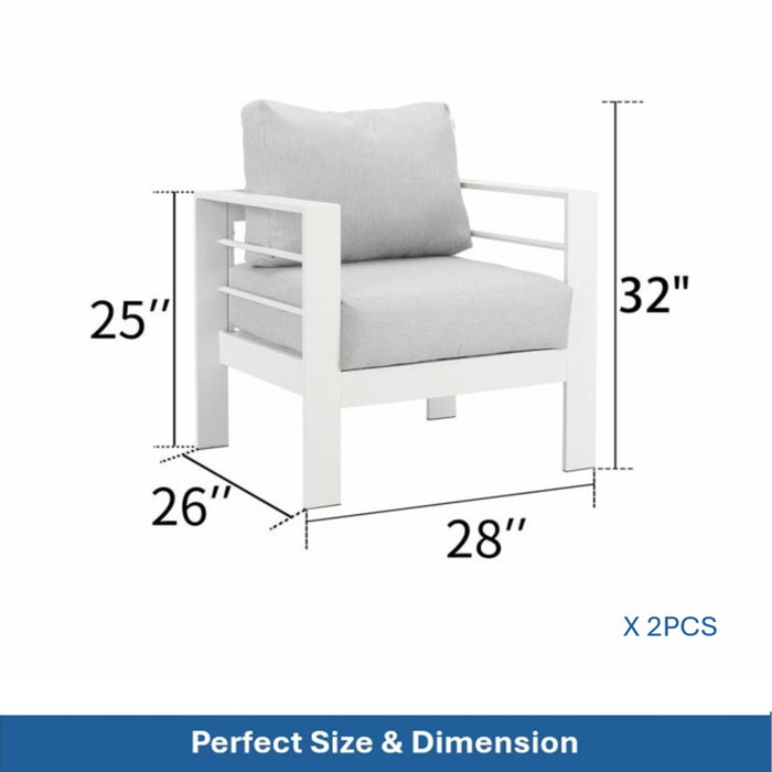 Set of two Giga modern all-weather patio armchairs with thick cushions, featuring sleek design and comfortable seating.