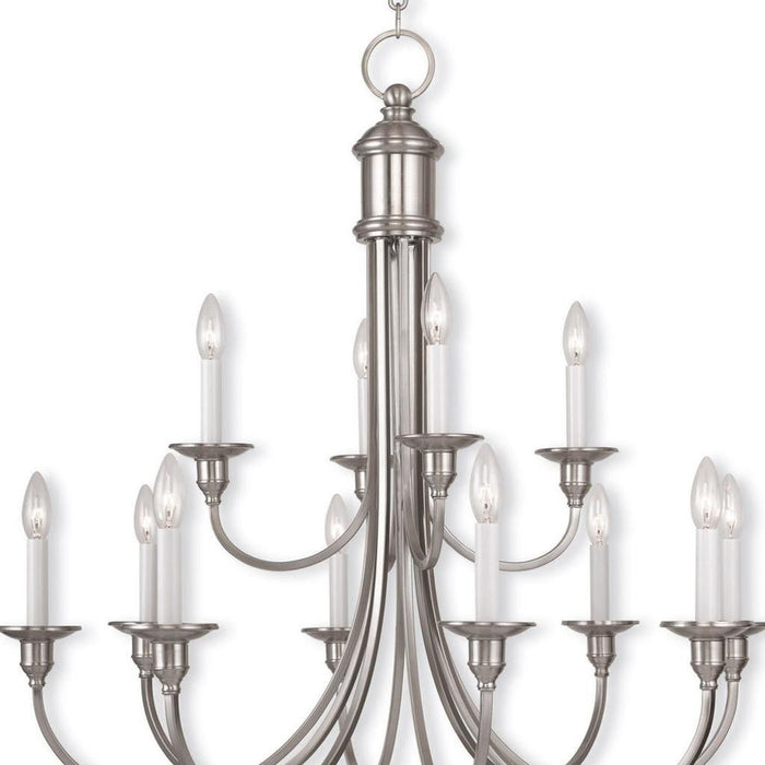 32" Twelve Light Dimmable Chandelier With Shades - Nickel