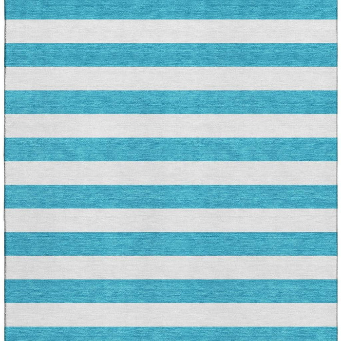 8' X 10' Striped Washable Area Rug With UV Protection (647672) - Teal / Ivory