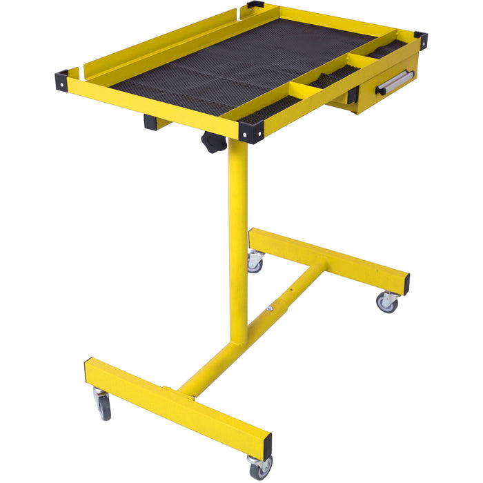 Giga adjustable tear down work table with drawer, heavy-duty steel, four swivel casters, rubber corners, portable garage work station