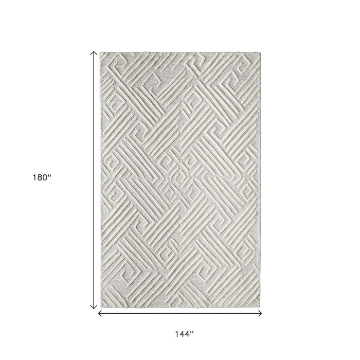 12' X 15' Geometric Hand Tufted Area Rug - Tan And Ivory