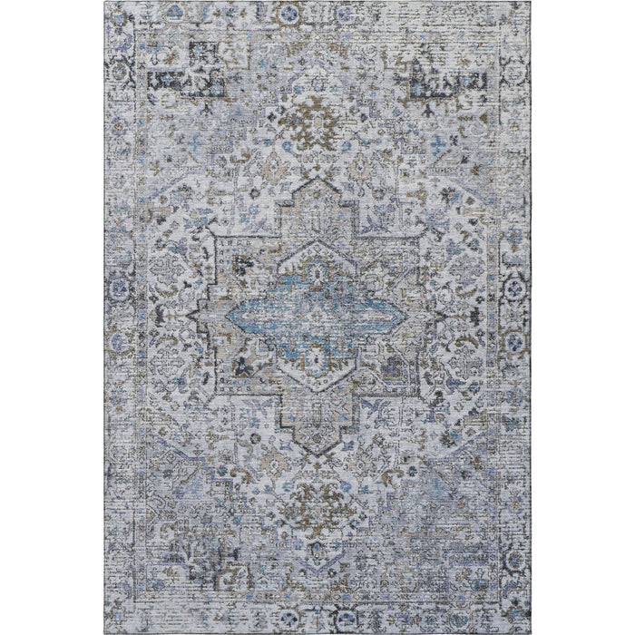 10' X 14' Oriental Washable Area Rug With UV Protection (700745) - Linen / Blue