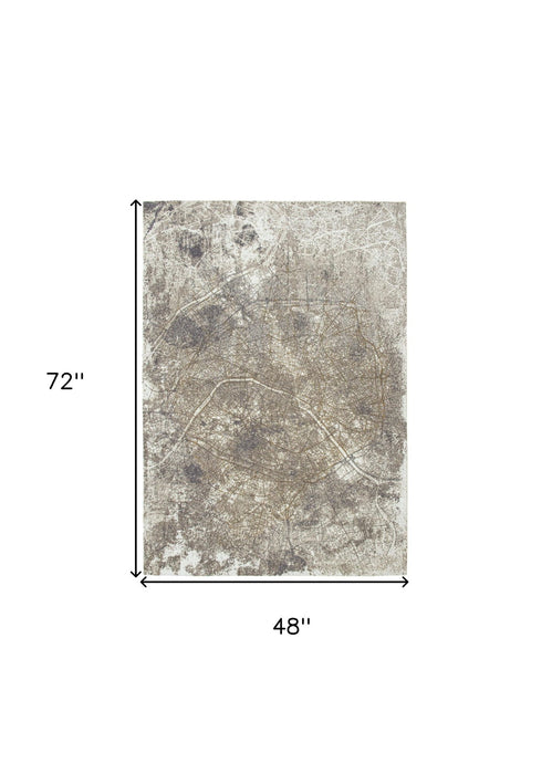4' x 6' Abstract Non Skid Area Rug - Gray And White