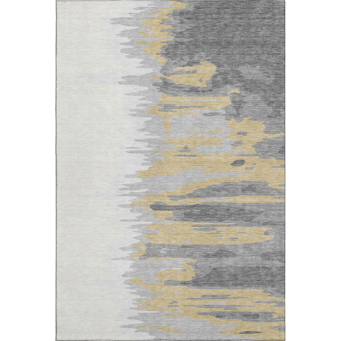 10' X 14' Abstract Washable Area Rug With UV Protection (682367) - Gray / Gold / Ivory