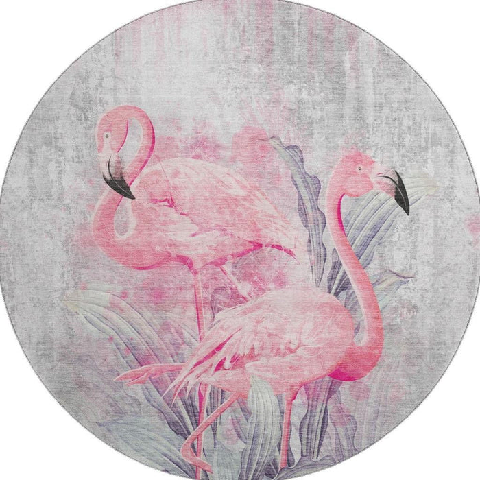 8' Island Geometric Washable Round Rug With UV Protection - Pink