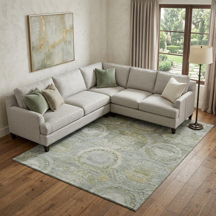 10' X 14' Mosaic Washable Area Rug With UV Protection (696416) - Sage / Gold / Gray