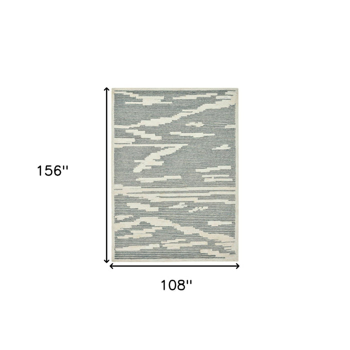 9' X 13' Wool Abstract Hand Hooked Area Rug - Gray And Ivory