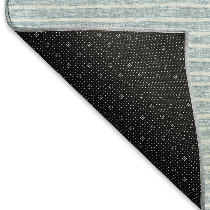 10' X 14' Striped Washable Area Rug With UV Protection (645217) - Sky Blue / Ivory