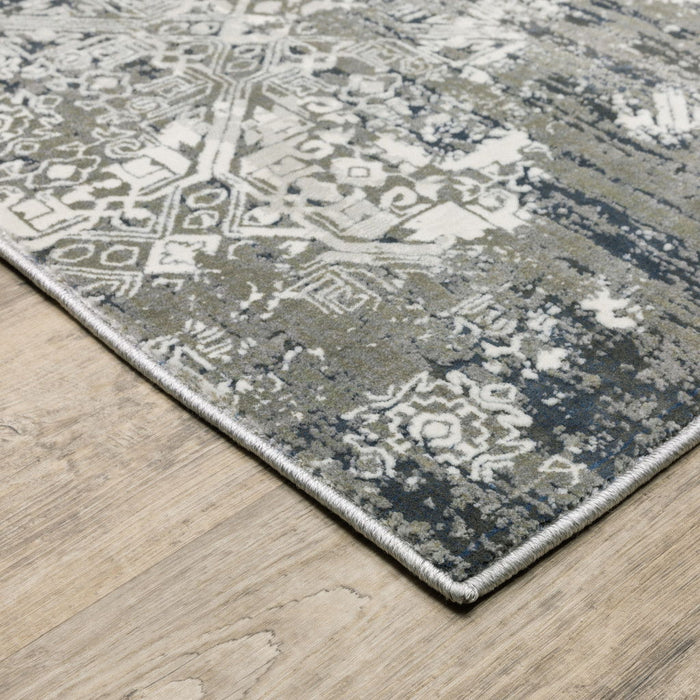 8' x 11' Abstract Power Loom Stain Resistant Area Rug - Ivory Gray Blue And Taupe