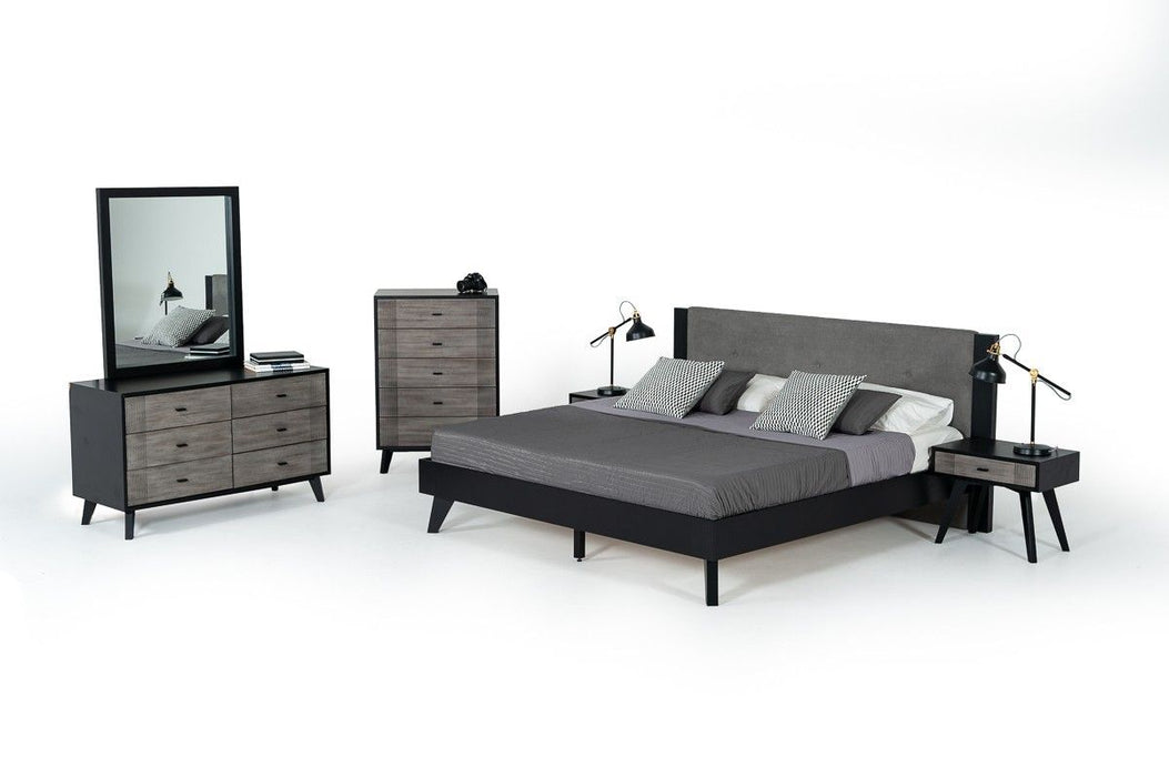 Wood Five Drawer Chest - Gray / Black