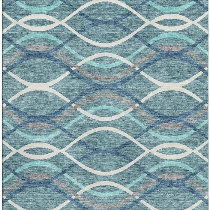 10' X 14' Transitional Abstract Washable Area Rug With UV Protection - Teal