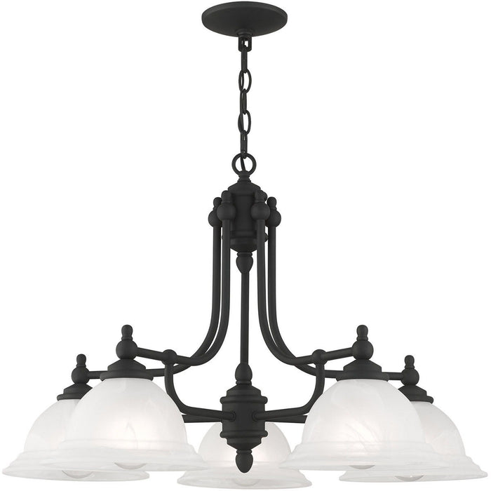 18" Five Light Metal Dimmable Chandelier With Shades - Black