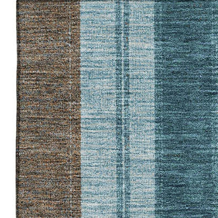 10' X 14' Striped Washable Area Rug With UV Protection (709282) - Teal / Brown