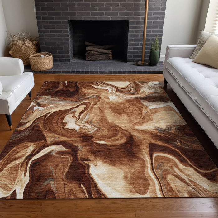 10' X 14' Abstract Washable Area Rug With UV Protection - Rust