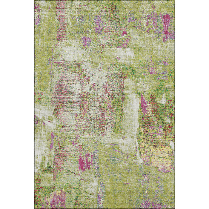 10' X 14' Abstract Washable Area Rug With UV Protection (678011) - Lime Green / Pink / Yellow