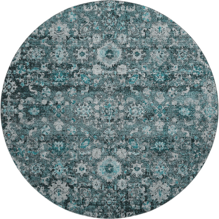 8' Oriental Washable Round Rug With UV Protection (653800) - Teal / Aqua