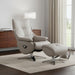 Gray tufted genuine leather manual swivel recliner with matching ottoman by HomeRoots, showcasing plush cushioning and stylish design.
