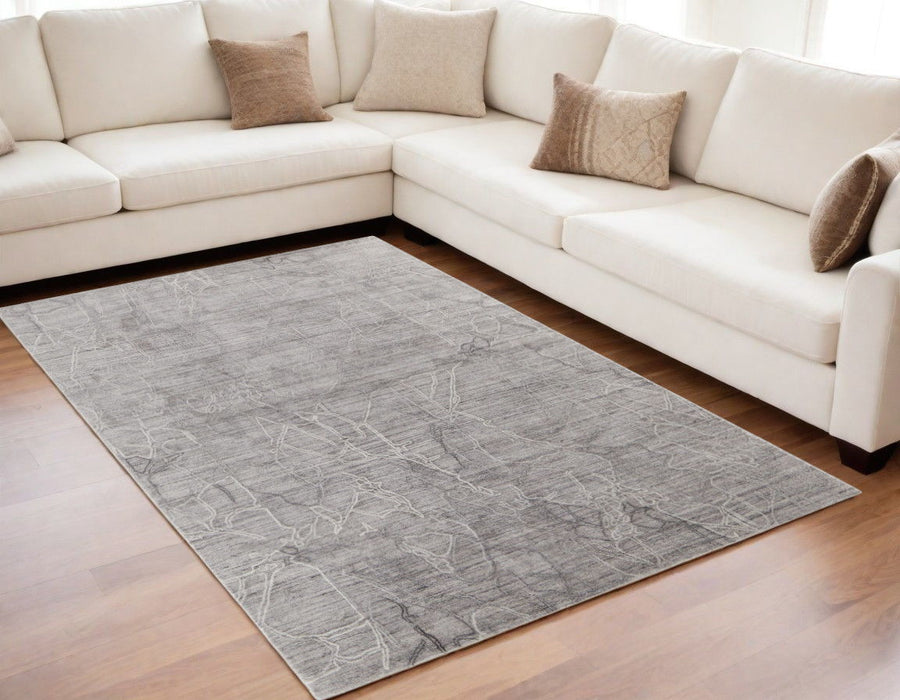 5' x 8' Abstract Hand Woven Worn Faded Wool Blend Area Rug - Gray