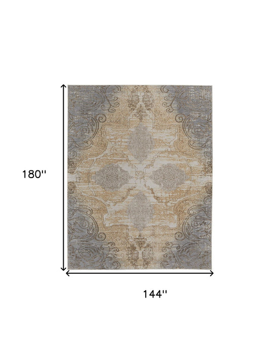 12' x 15' Floral Power Loom Area Rug - Silver Tan And Gray