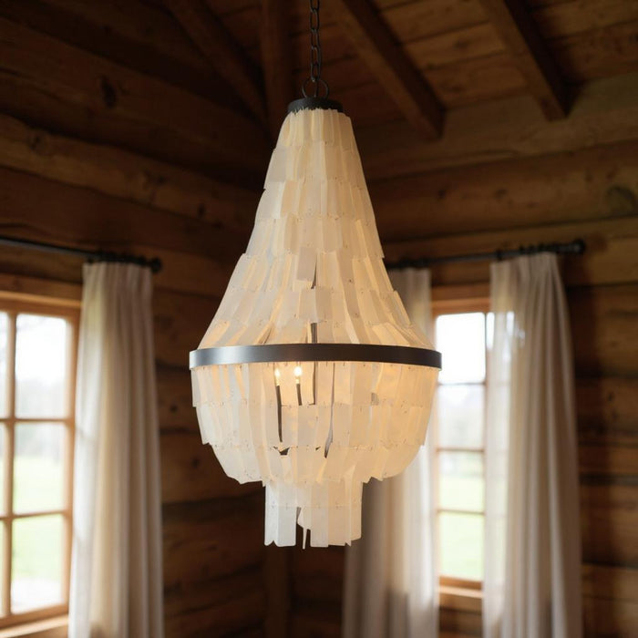 Unique Statement Three Light Metal Chandelier With Shades - Bronze