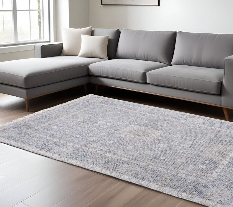 10' X 14' Bohemian Abstract Hand Woven Distressed Area Rug With Fringe - Gray