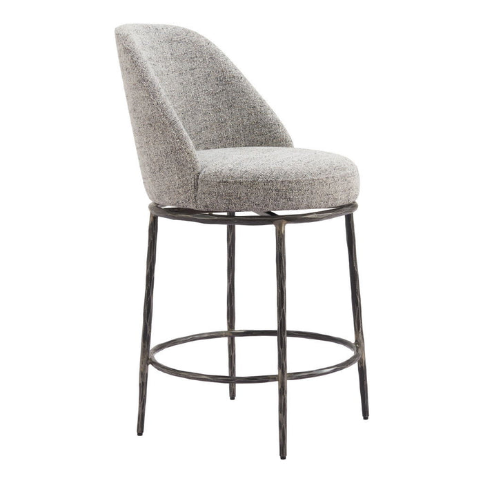 24" Fabric And Steel Counter Height Swivel Bar Chair - Gray / Black