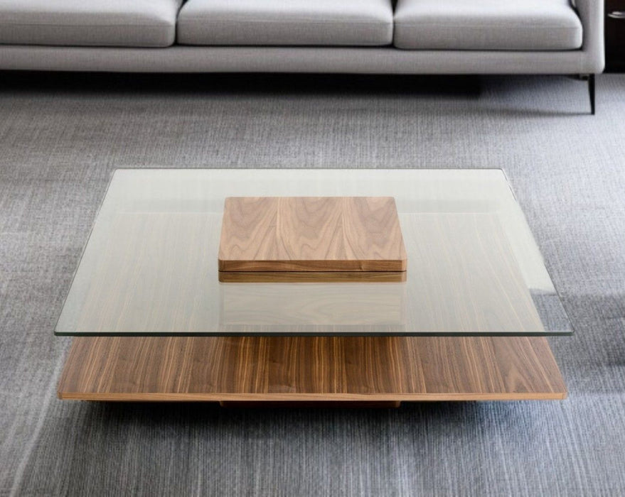 Glass Coffee Table With Shelf - Clear And Brown