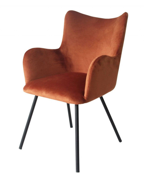 Upholstered Velvet Wing Back Dining Arm Chair - Orange
