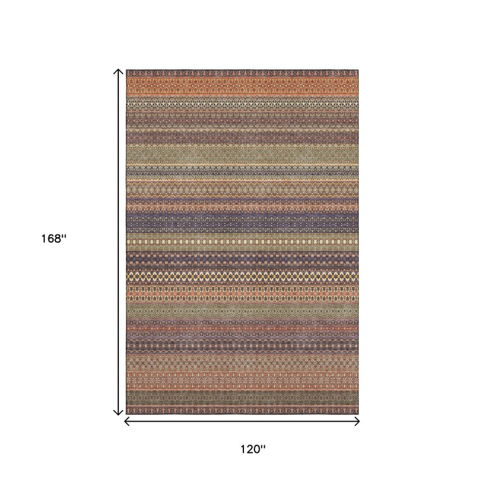10' X 14' Striped Washable Area Rug With UV Protection (647542) - Rust / Purple