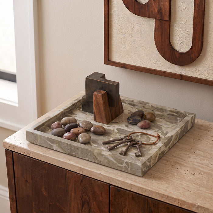 Michael genuine marble tray by Meridian Furniture, featuring a sleek rectangular marble surface ideal for serving or decor.