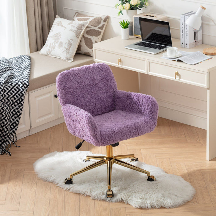 Giga swivel office chair with artificial rabbit hair upholstery, metal base, adjustable height, and a comfortable vanity chair design.