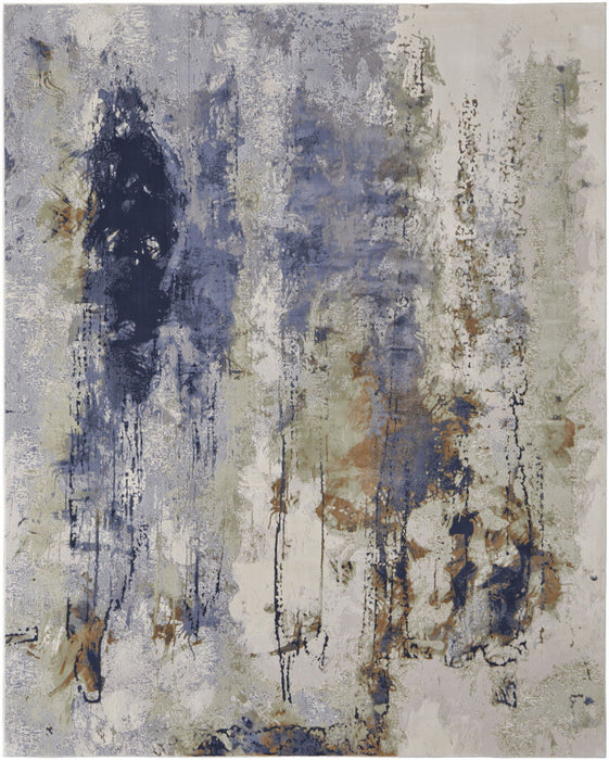 12' x 15' Abstract Power Loom Area Rug - Blue Orange And Ivory