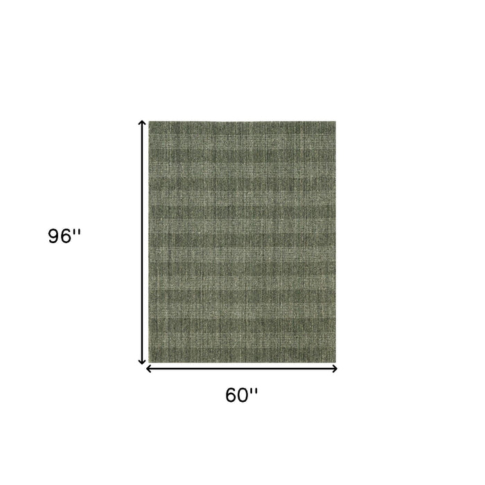 5' X 8' Wool Plaid Hand Woven Area Rug - Green