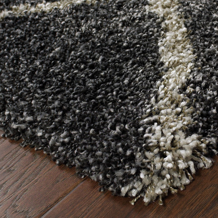 9.8' x 12.8' Geometric Shag Power Loom Stain Resistant Area Rug - Charcoal And Grey