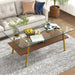 Modern Giga rectangle coffee table with tempered glass tabletop and metal legs, ideal for living room decor.
