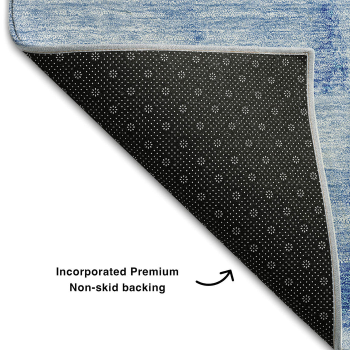 8' Abstract Washable Round Rug With UV Protection (656283) - Blue / Ivory