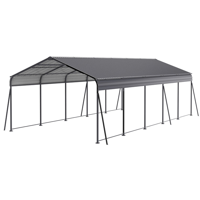 Giga metal carport 13x26.5 ft heavy-duty galvanized steel garage canopy with roof and frame, ideal for cars, boats, and trucks.