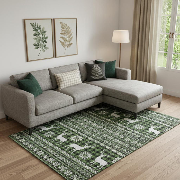 10' X 14' Abstract Geometric Washable Area Rug With UV Protection (701960) - Green / Ivory / Black